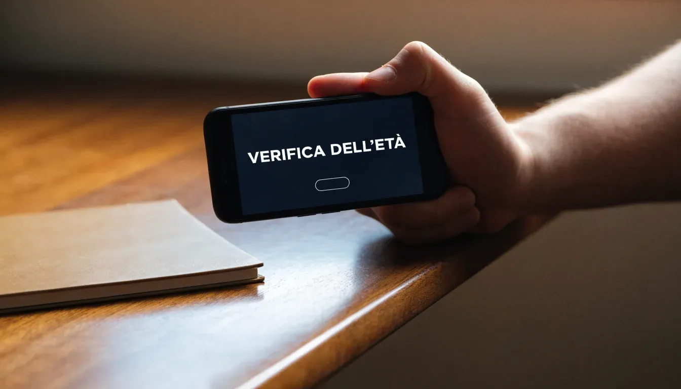 Un foglio di concessione in carta con un timbro rosso, appoggiato su una scrivania di legno accanto a una penna