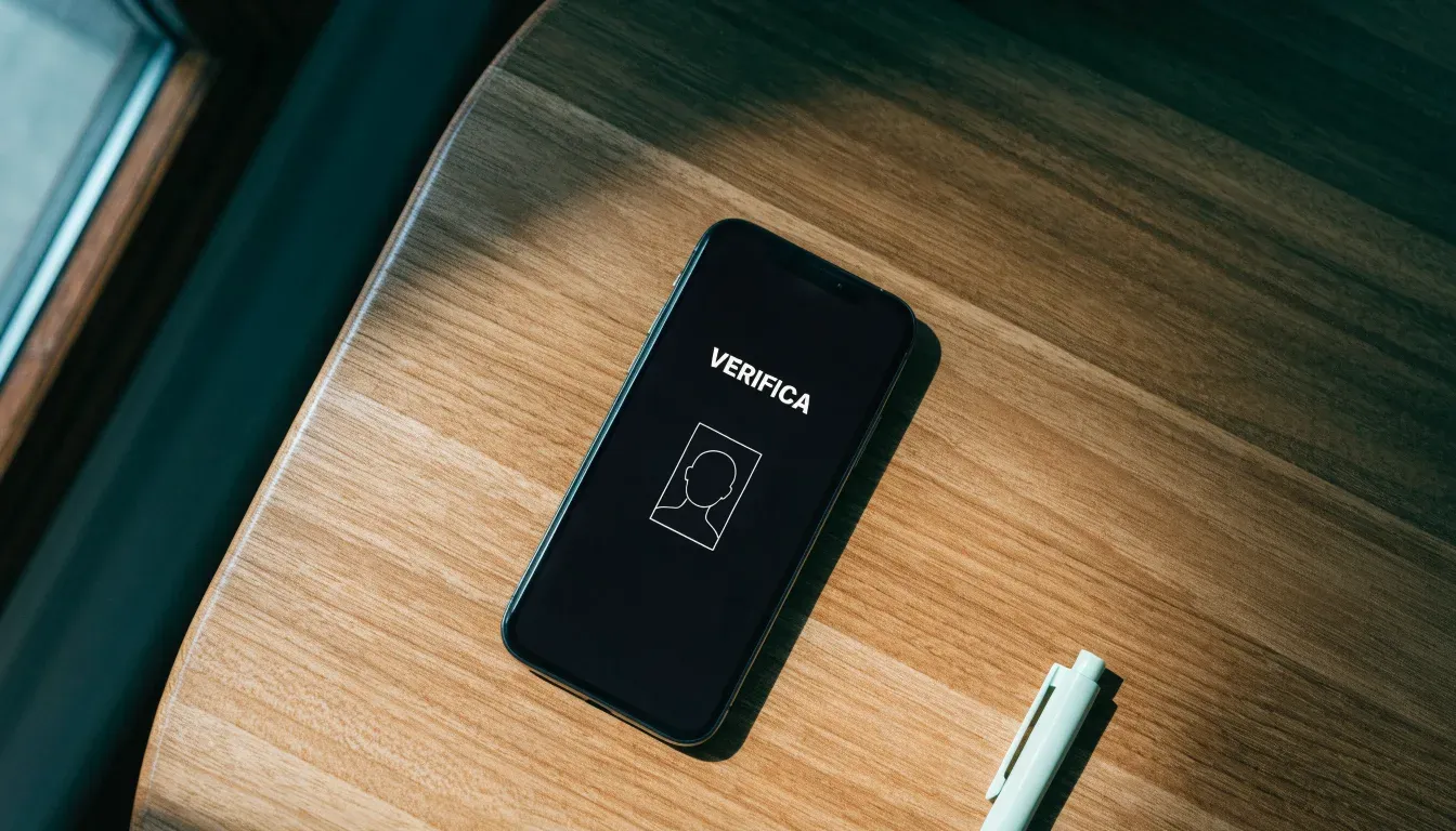 Un foglio di concessione in carta con un timbro rosso, appoggiato su una scrivania di legno accanto a una penna
