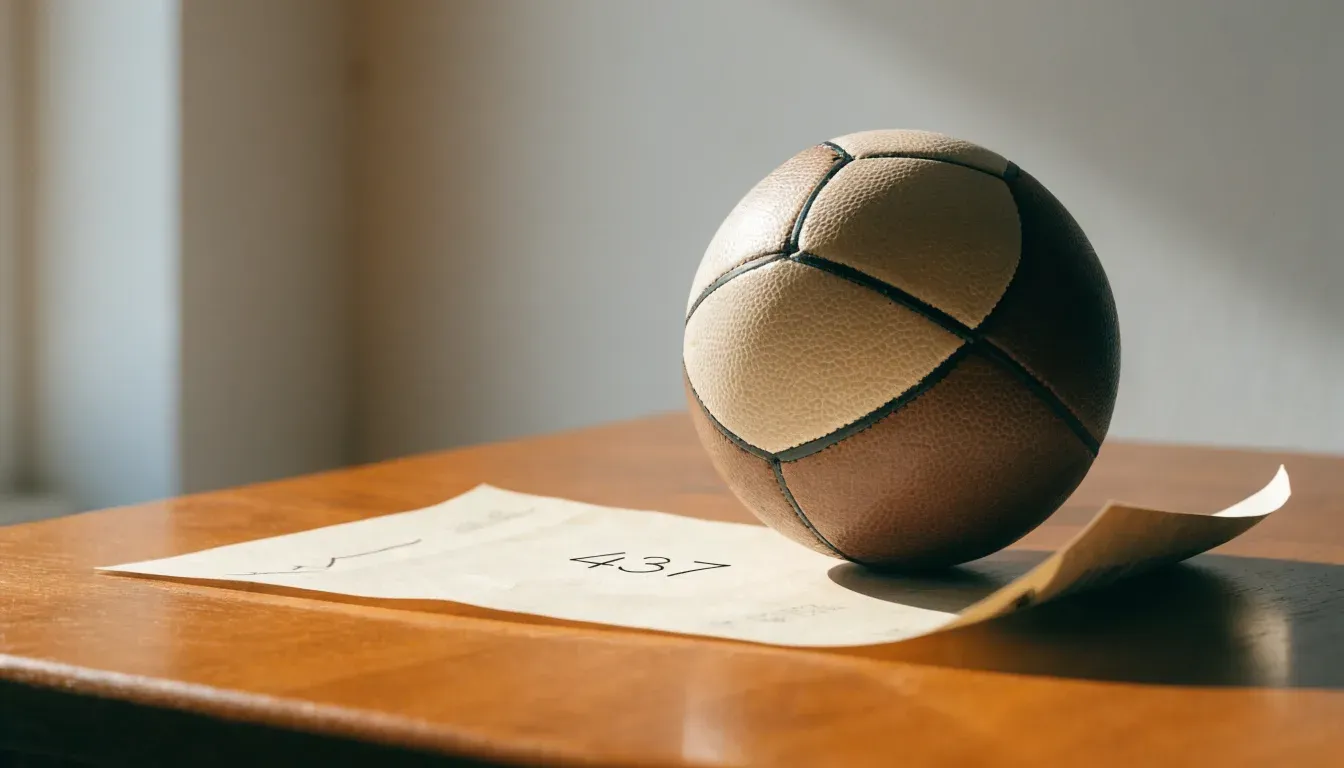 Un pallone da calcio appoggiato su una schedina bianca su un tavolo di legno, alla luce del giorno