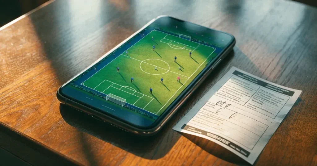 Un tabellone elettronico di uno stadio con il risultato a metà del secondo tempo, visto dalle tribune