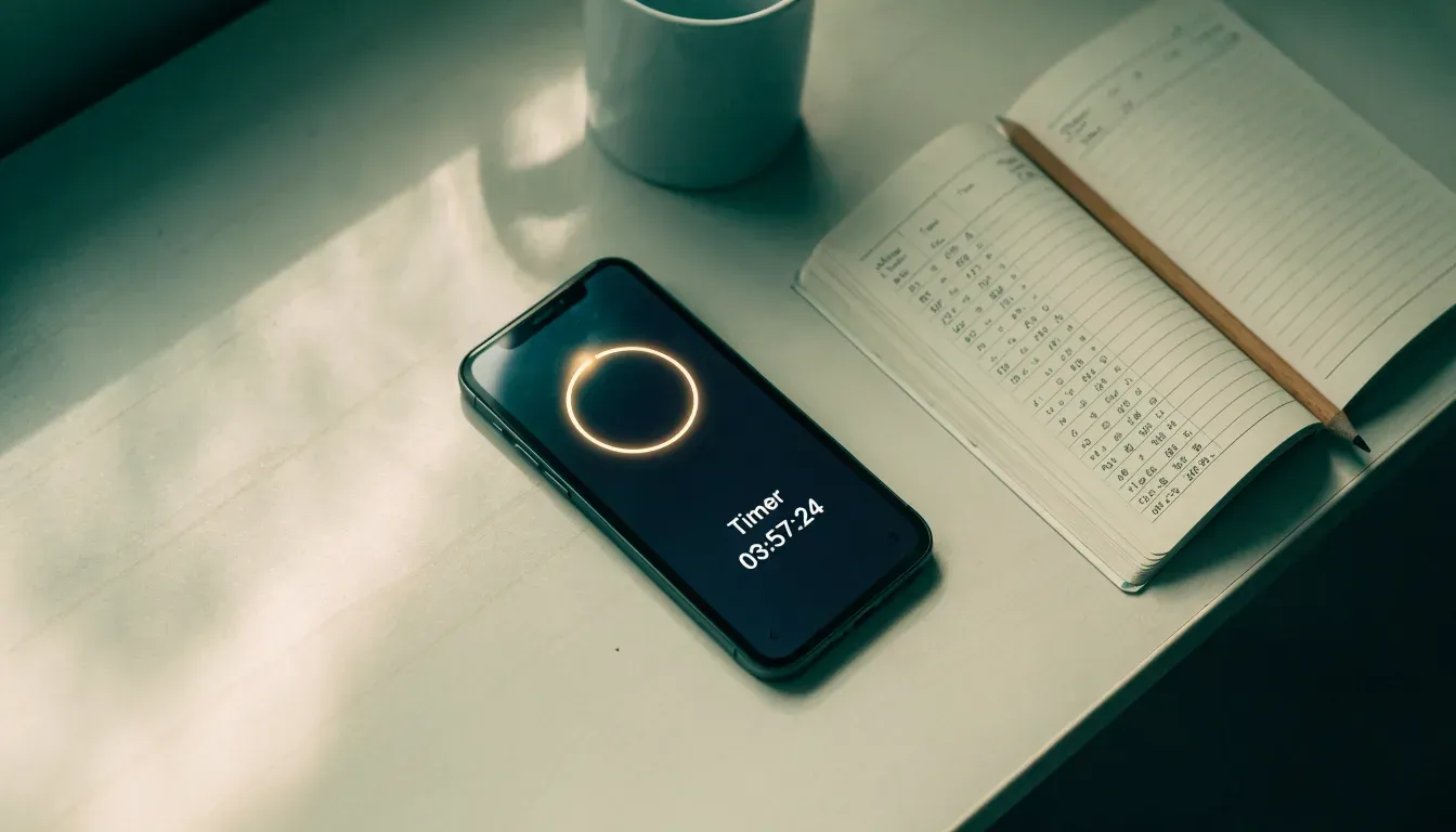 Un documento di identità appoggiato accanto a uno smartphone con un timer sullo schermo, su un tavolo da cucina