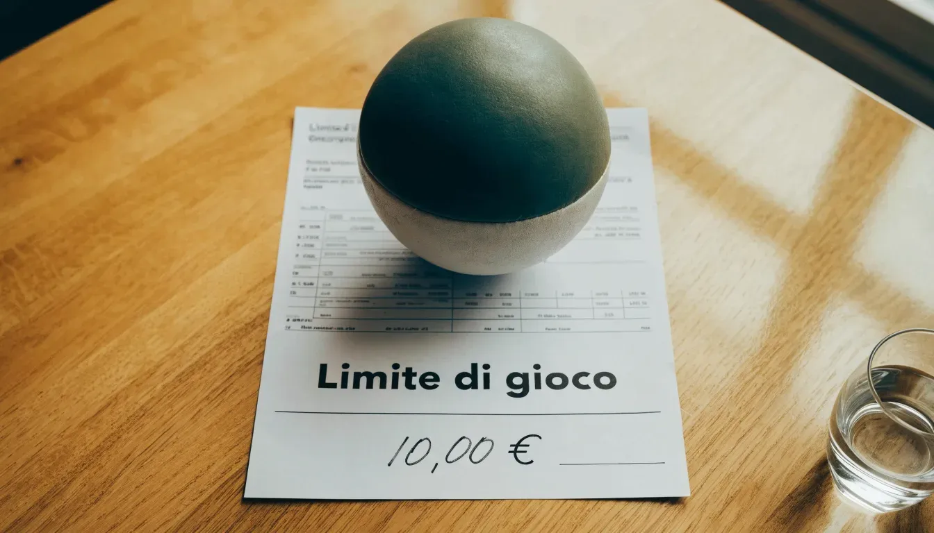 Un pallone da calcio appoggiato su una schedina bianca su un tavolo di legno, alla luce del giorno