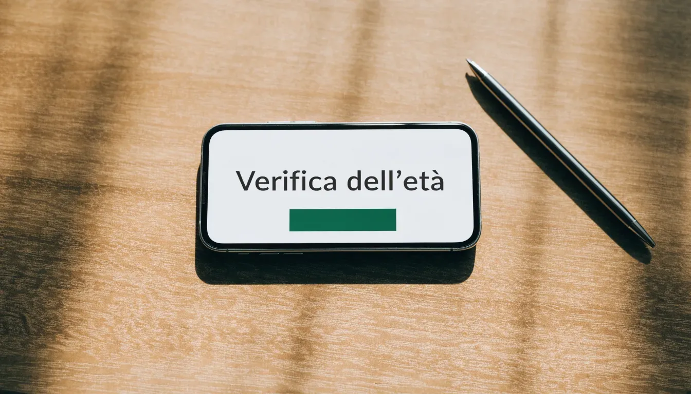 Un foglio di concessione in carta con un timbro rosso, appoggiato su una scrivania di legno accanto a una penna