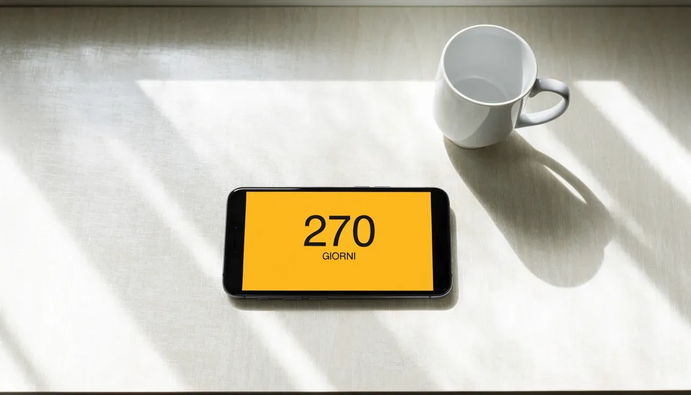 Un documento di identità appoggiato accanto a uno smartphone con un timer sullo schermo, su un tavolo da cucina