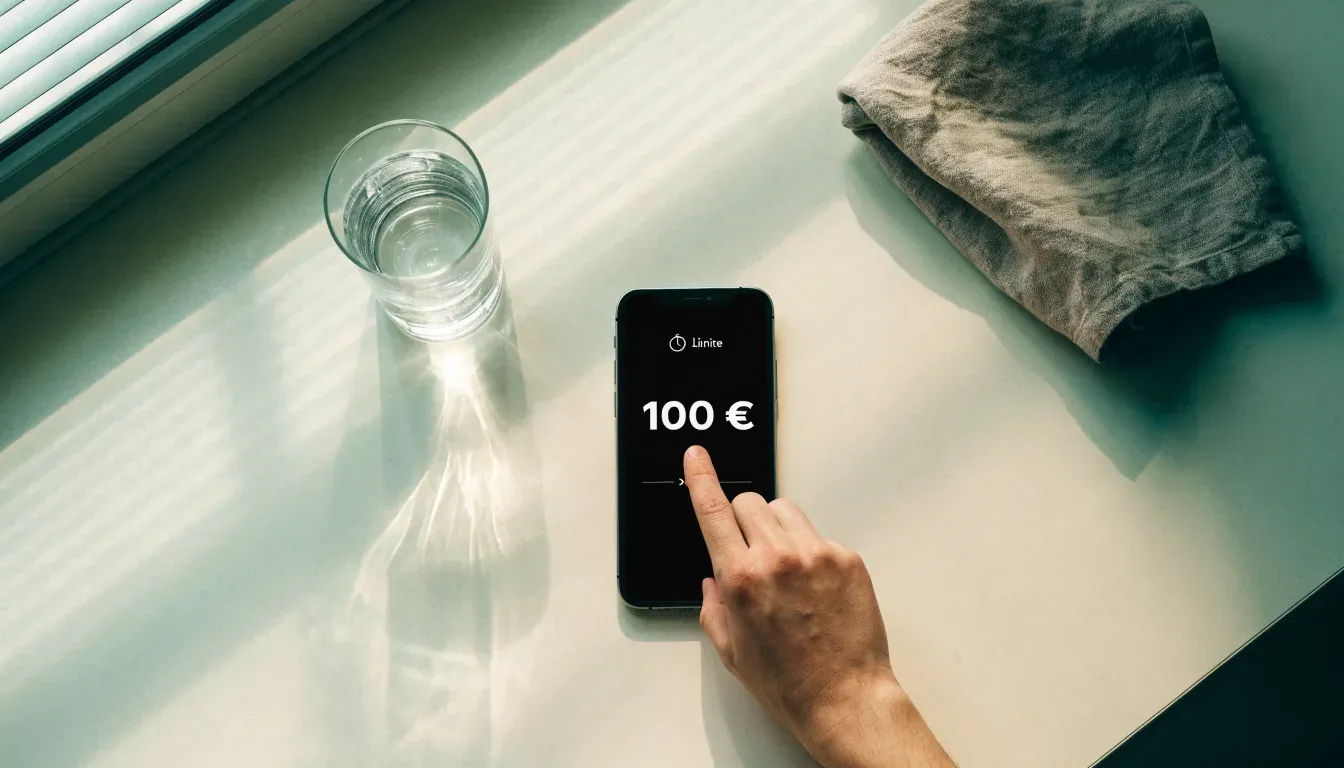Un documento di identità appoggiato accanto a uno smartphone con un timer sullo schermo, su un tavolo da cucina
